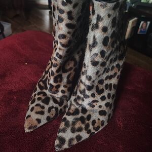 Nine West Leopard-Print Pointed Toe Ankle Boots - Brown/Black